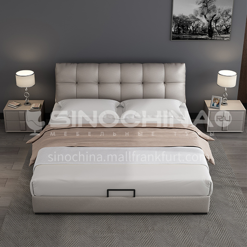BC-6033 bedroom modern solid wood board high density sponge bag light luxury leather bed
